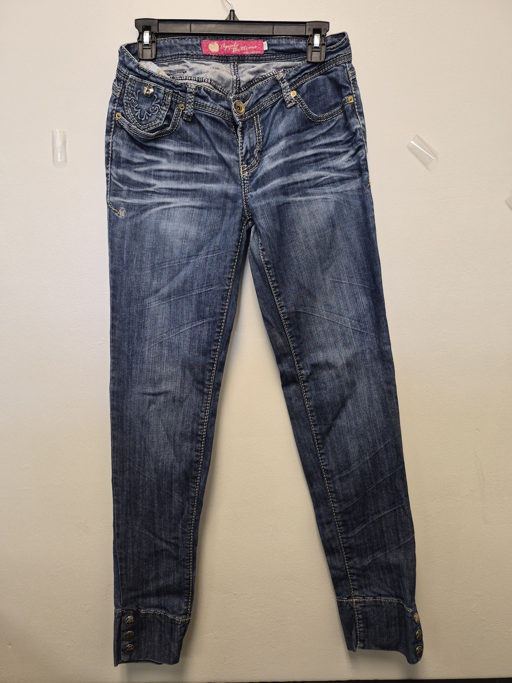 Apple Bottoms Women's Dark Blue Skinny Jeans with Embroidered Pocket